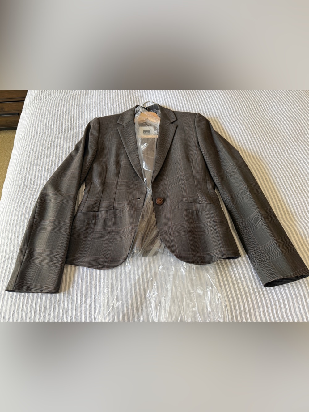 Women’s Brown Plaid Single-Button Blazer